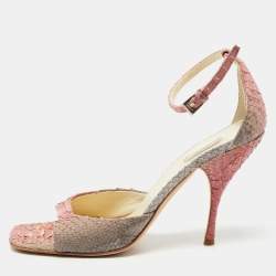 Prada Pink Python Leather Ankle Strap Sandals Size 38