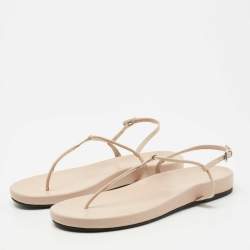 Pre Owned Prada Beige Patent T strap Flat Sandals Size 38