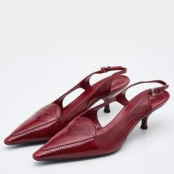 Prada - Women’s Brushed Leather Slingback Pumps - (Red)