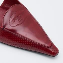 Prada Red Perforated Leather Pointed Toe Slingback Pumps Size 37.5