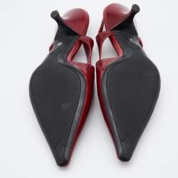 Prada Red Perforated Leather Pointed Toe Slingback Pumps Size 37.5