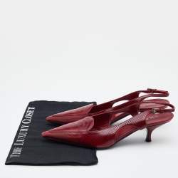 Prada Red Perforated Leather Pointed Toe Slingback Pumps Size 37.5
