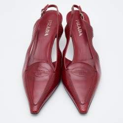 Prada Red Perforated Leather Pointed Toe Slingback Pumps Size 37.5