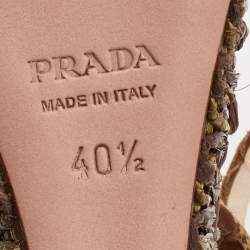 Prada Brown Raffia and Watersnake Leaather Ankle Strap Wedge Sandals Size 40.5