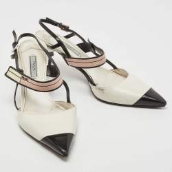 Prada Tricolor Leather and Rubber Slingback Pumps Size 39