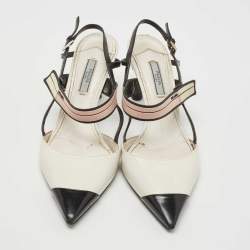 Prada Tricolor Leather and Rubber Slingback Pumps Size 39