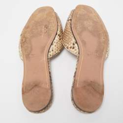Pre Owned Prada Brown/Beige Python Crystal Embellished Flat Slides Size 37