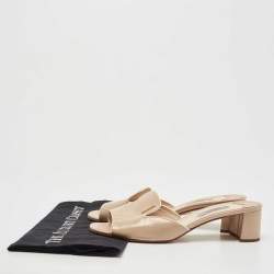 Pre Owned Prada Beige Saffiano Vernice Leather Slide Sandals Size 37.5