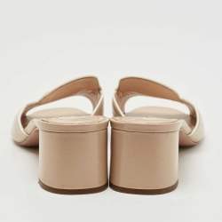 Pre Owned Prada Beige Saffiano Vernice Leather Slide Sandals Size 37.5