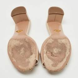 Pre Owned Prada Beige Saffiano Vernice Leather Slide Sandals Size 37.5