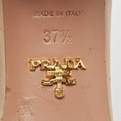 Pre Owned Prada Beige Saffiano Vernice Leather Slide Sandals Size 37.5