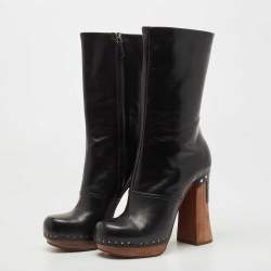 Prada Black Leather Calf Length Boots Size 38