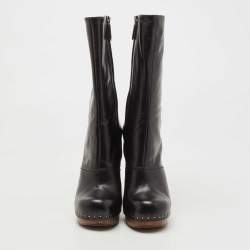 Prada Black Leather Calf Length Boots Size 38