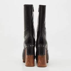 Prada Black Leather Calf Length Boots Size 38