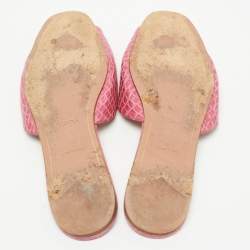 Pre Owned Prada Pink Croc Embossed Leather Flat Slides Size 37.5