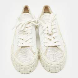 Pre Owned Prada White Sequins Double Wheel Platform Sneakers Size 38