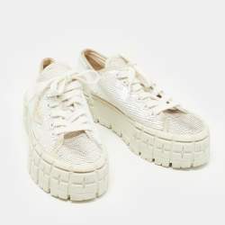 Pre Owned Prada White Sequins Double Wheel Platform Sneakers Size 38