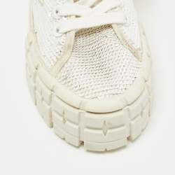 Pre Owned Prada White Sequins Double Wheel Platform Sneakers Size 38
