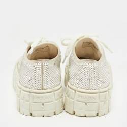 Pre Owned Prada White Sequins Double Wheel Platform Sneakers Size 38
