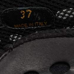 Pre Owned Prada Black Laser Cut Leather Crystal Embellished Slip On Sneakers Size 37.5