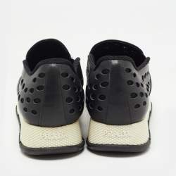 Pre Owned Prada Black Laser Cut Leather Crystal Embellished Slip On Sneakers Size 37.5