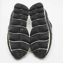 Pre Owned Prada Black Laser Cut Leather Crystal Embellished Slip On Sneakers Size 37.5