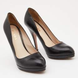 Pre Owned Prada Black Leather Platform Pumps Size 39.5