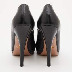 Pre Owned Prada Black Leather Platform Pumps Size 39.5