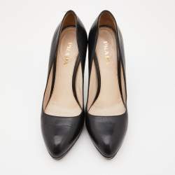Pre Owned Prada Black Leather Platform Pumps Size 39.5