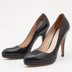 Pre Owned Prada Black Leather Platform Pumps Size 39.5