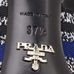 Prada Blue/Black Printed Knit Fabric Pointed Toe Pumps Size 37.5