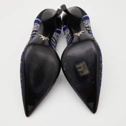 Prada Blue/Black Printed Knit Fabric Pointed Toe Pumps Size 37.5