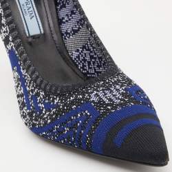 Prada Blue/Black Printed Knit Fabric Pointed Toe Pumps Size 37.5