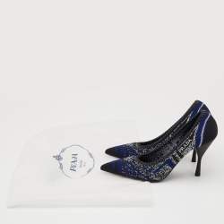Prada Blue/Black Printed Knit Fabric Pointed Toe Pumps Size 37.5