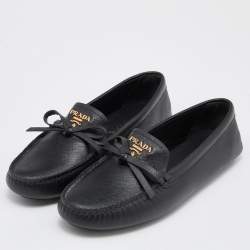 Pre Owned Prada Black Saffiano Leather Bow Detail Loafers Size 36