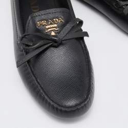 Pre Owned Prada Black Saffiano Leather Bow Detail Loafers Size 36