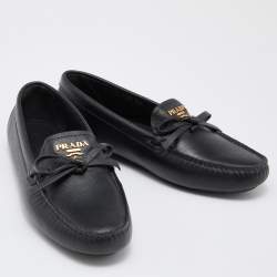 Pre Owned Prada Black Saffiano Leather Bow Detail Loafers Size 36