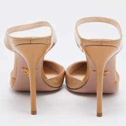 Pre Owned Prada Beige Patent Leather Pointed Toe Mules Size 37.5