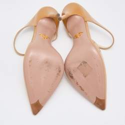 Pre Owned Prada Beige Patent Leather Pointed Toe Mules Size 37.5