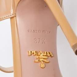 Pre Owned Prada Beige Patent Leather Pointed Toe Mules Size 37.5