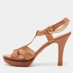 Prada Brown Leather T Strap Ankle Strap Sandals Size 40