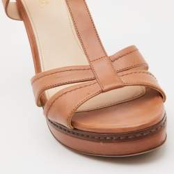 Prada Brown Leather T Strap Ankle Strap Sandals Size 40
