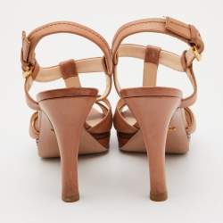 Prada Brown Leather T Strap Ankle Strap Sandals Size 40