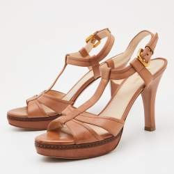 Prada Brown Leather T Strap Ankle Strap Sandals Size 40