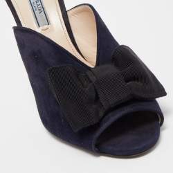 Prada Navy Blue Suede Bow Mules Size 39.5  