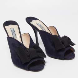 Prada Navy Blue Suede Bow Mules Size 39.5  