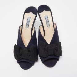 Prada Navy Blue Suede Bow Mules Size 39.5  