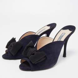 Prada Navy Blue Suede Bow Mules Size 39.5  
