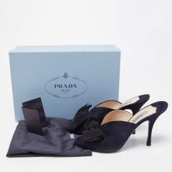 Prada Navy Blue Suede Bow Mules Size 39.5  