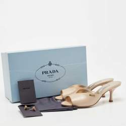 Prada Beige Patent Leather Slide Sandals Size 36